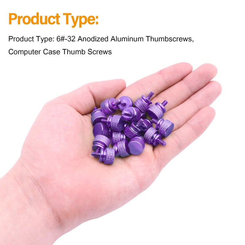 Powlankou 20 Pieces 6#-32 Computer Case Screws, Anodized Aluminum Thumbscrews, Fully Threaded Knurled Thumbscrews, Thumb Screws (Purple) - Image 4